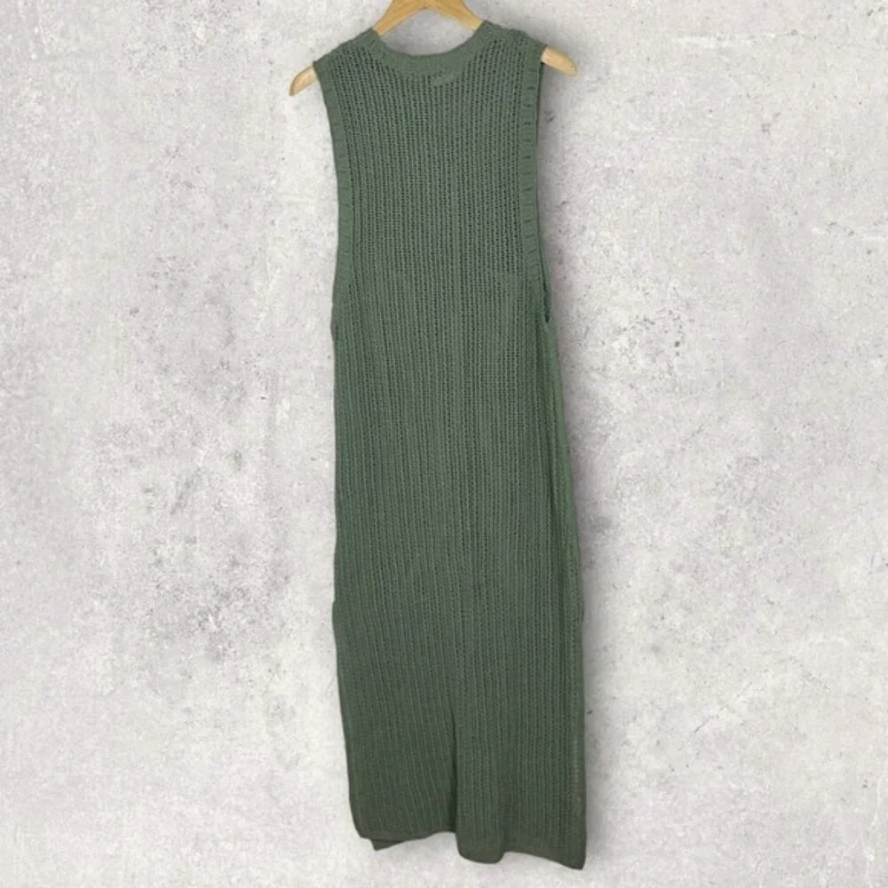 NEW Rag and Bone Riley Crochet Knit Split Hem Maxi Dress Sage Green Size XL Boho - Picture 14 of 15